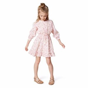 Velveteen 12y Immi pintucked elastic waist dress 0903 Pink Floral Gold Beading